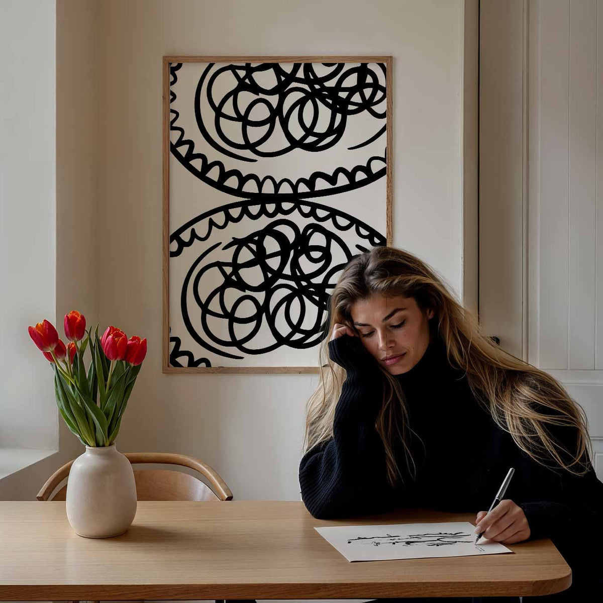 Elegante Krullende Patronen – keuken poster als sfeervolle staande wanddecoratie