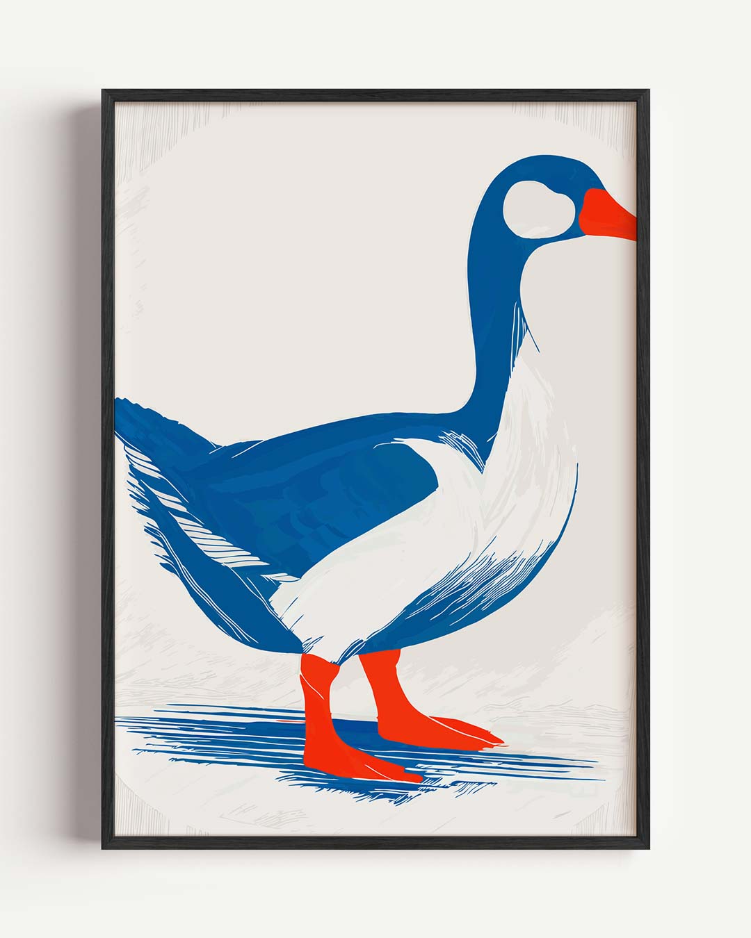 Moderne Blauwe Gans Art Print – zomer portret poster als wanddecoratie