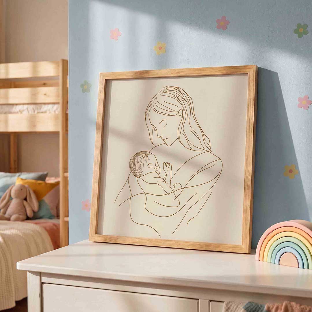 Moeder en kind – speelse wandkunst als vierkante kinderposter