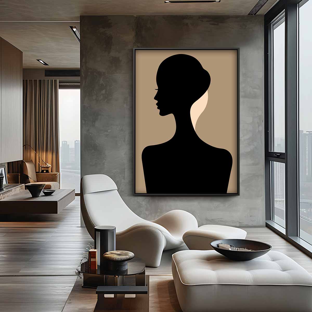 Elegante Silhouet in Profiel – canvas wanddecoratie in portret formaat