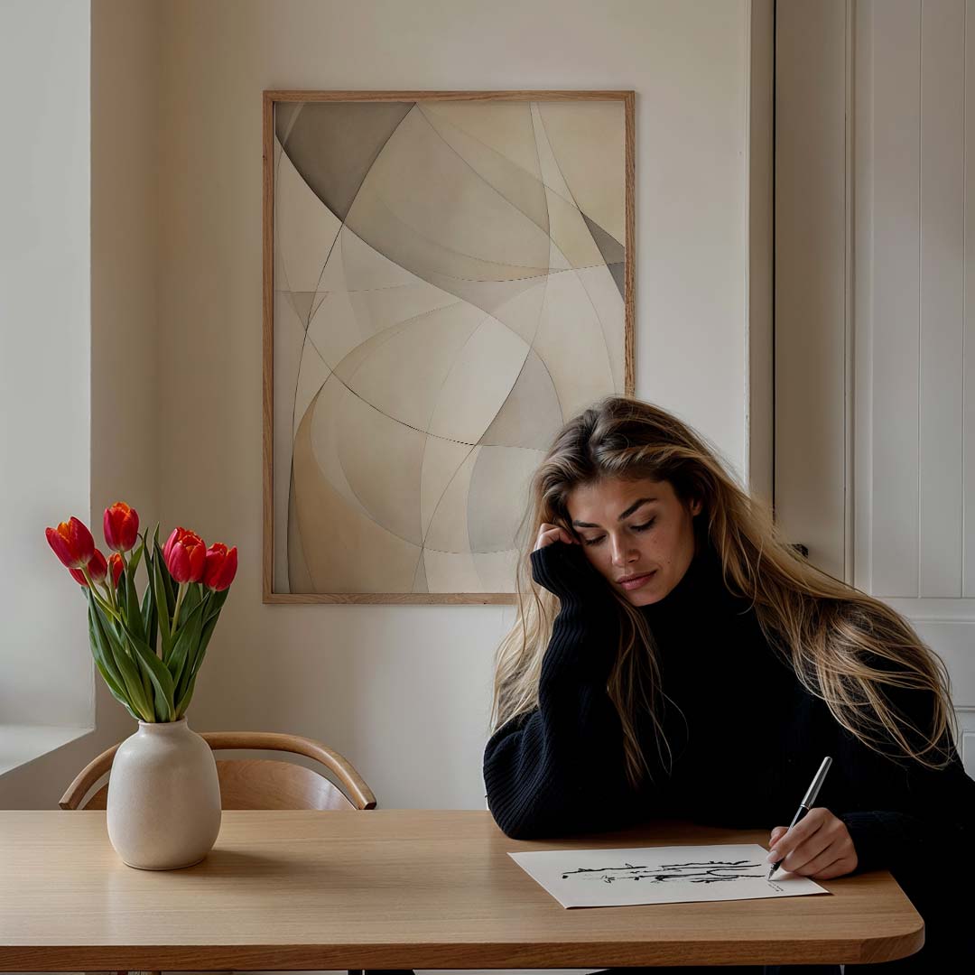 Zachte Abstracte Elegantie – staande verfijnde wanddecoratie van WallArtistic
