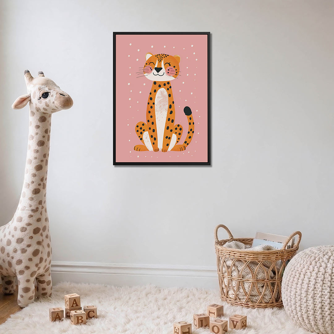 Vrolijke luipaard illustratie – moderne staande wandkunst