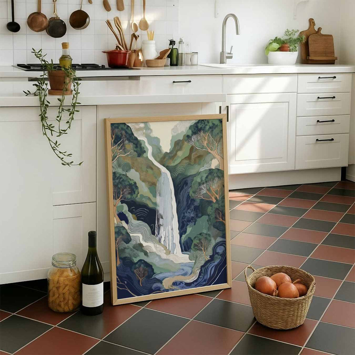 Betoverende Waterval Natuurposter – staande muurposter met zomerse uitstraling