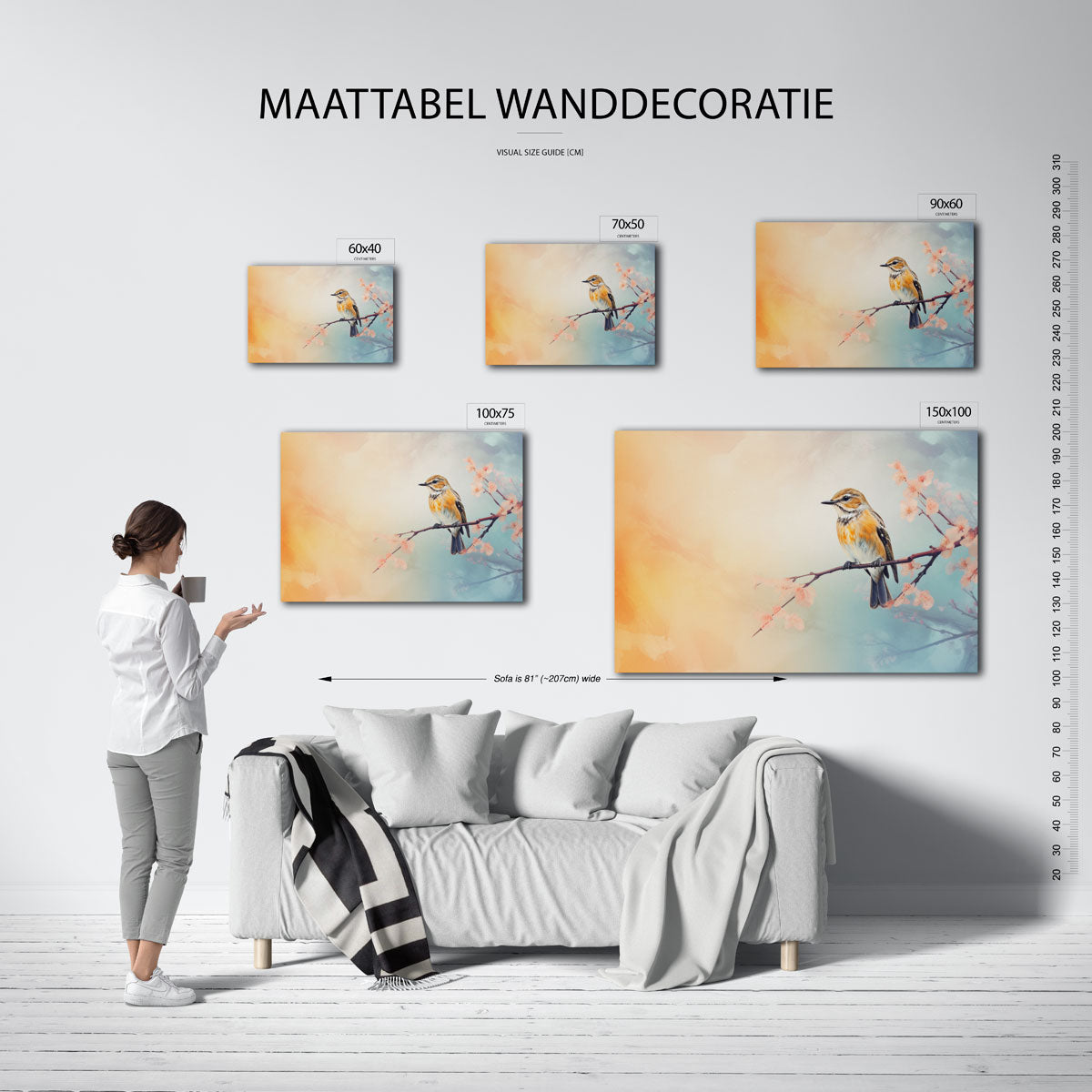 Vogeltje op tak – kunstwerk op canvas, dibond of plexiglas