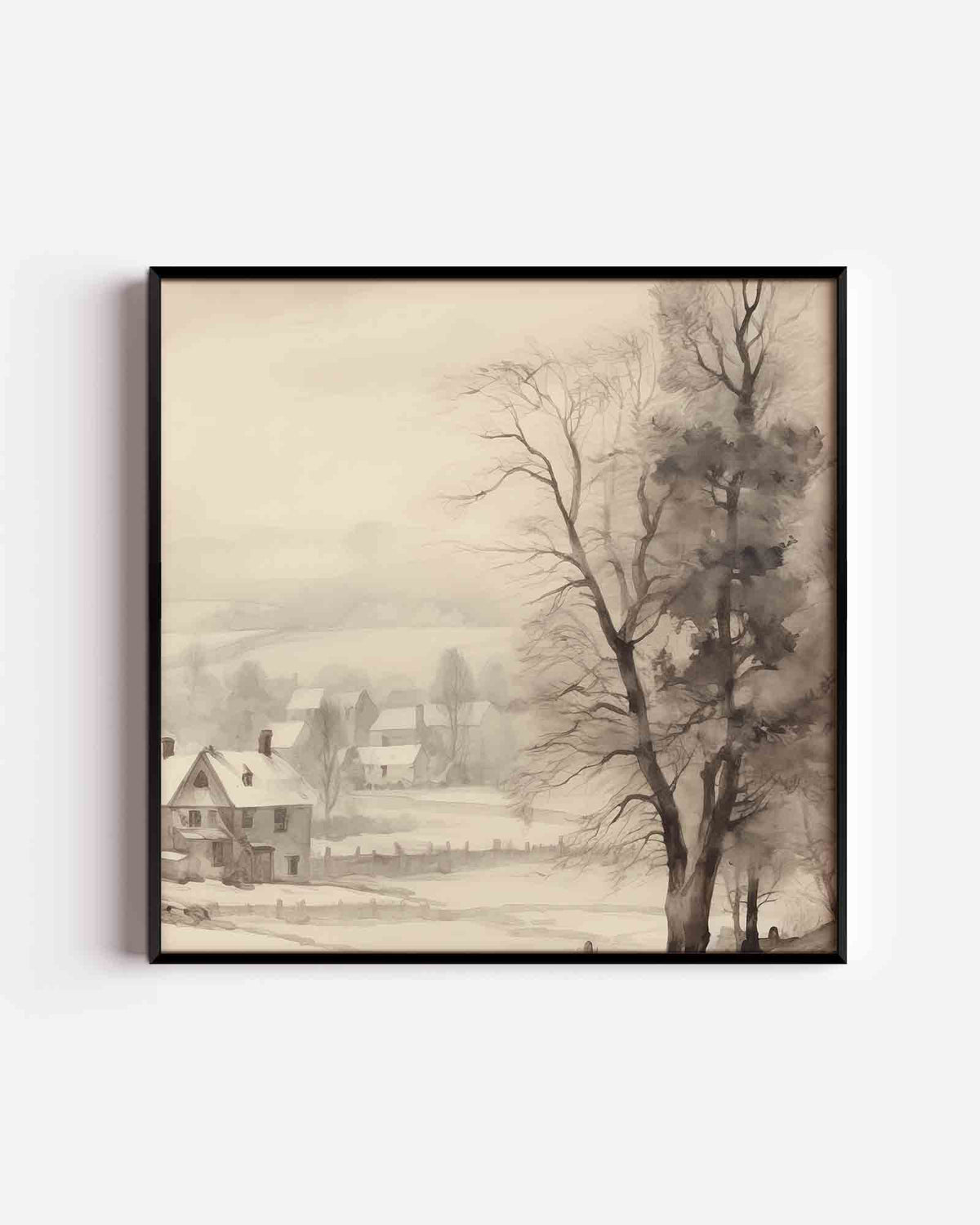 Winterlandschap met bomen – vintage vierkante poster als wanddecoratie