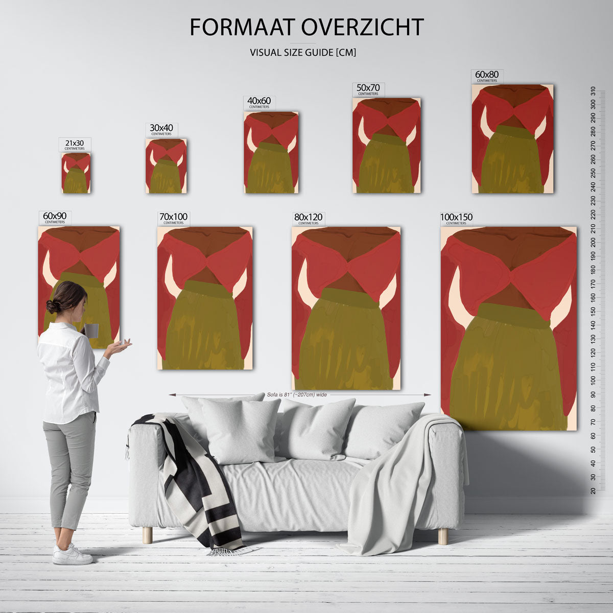 Figuur met rode top – staande muurposter met hedendaagse illustratie