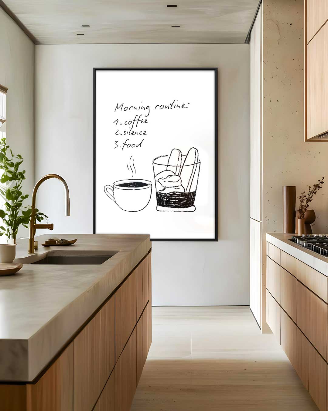 Ontspannen Ochtendritueel Illustratie – dibond wanddecoratie in staand formaat