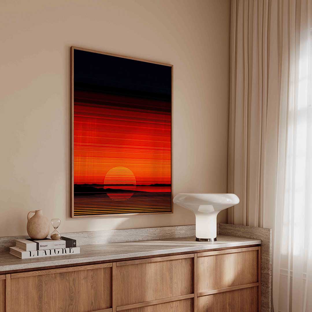 Zonsondergang met strepen – abstracte poster in staand formaat