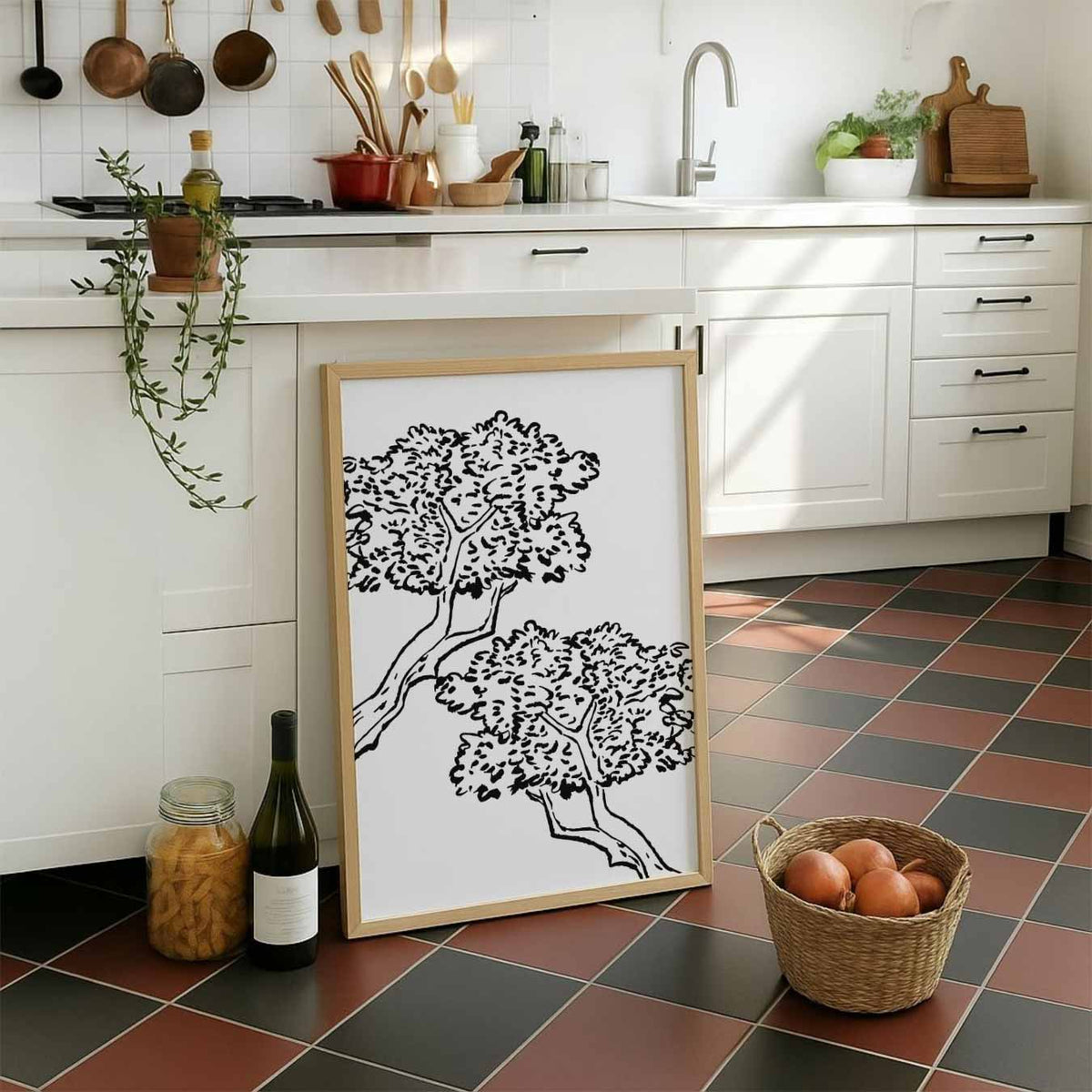 Elegante Bomen Illustratie – staande muurposter met zomerse uitstraling