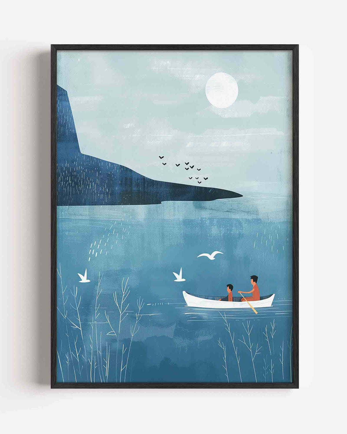 Roeiboot op blauwe zee – kids portret poster als wanddecoratie