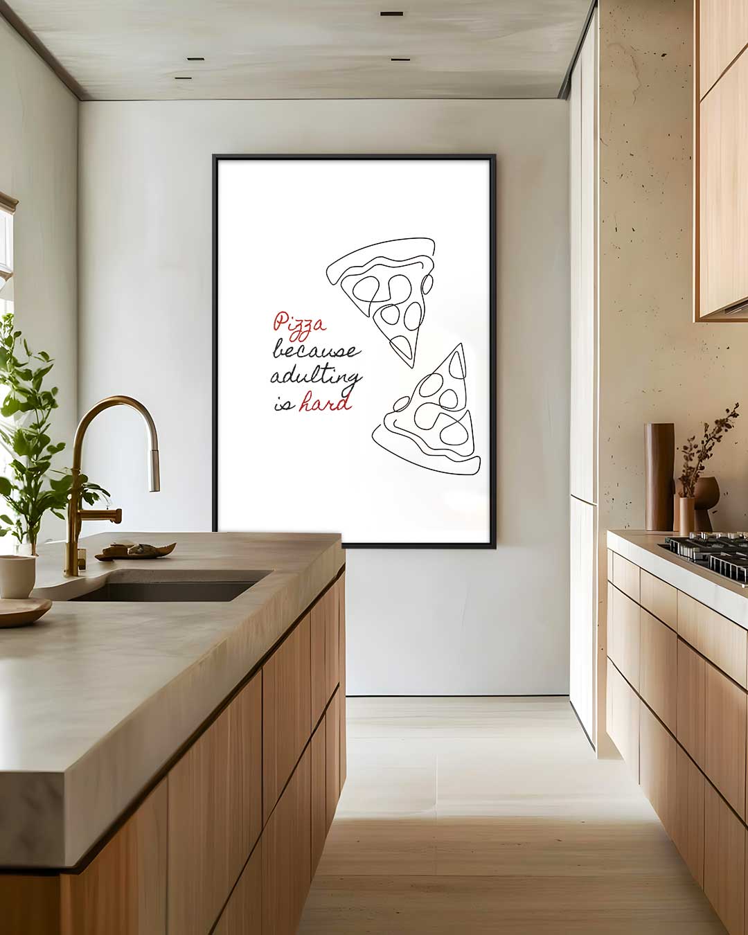 Pizza & Adulting Quote Poster – staand kunstwerk voor modern interieur