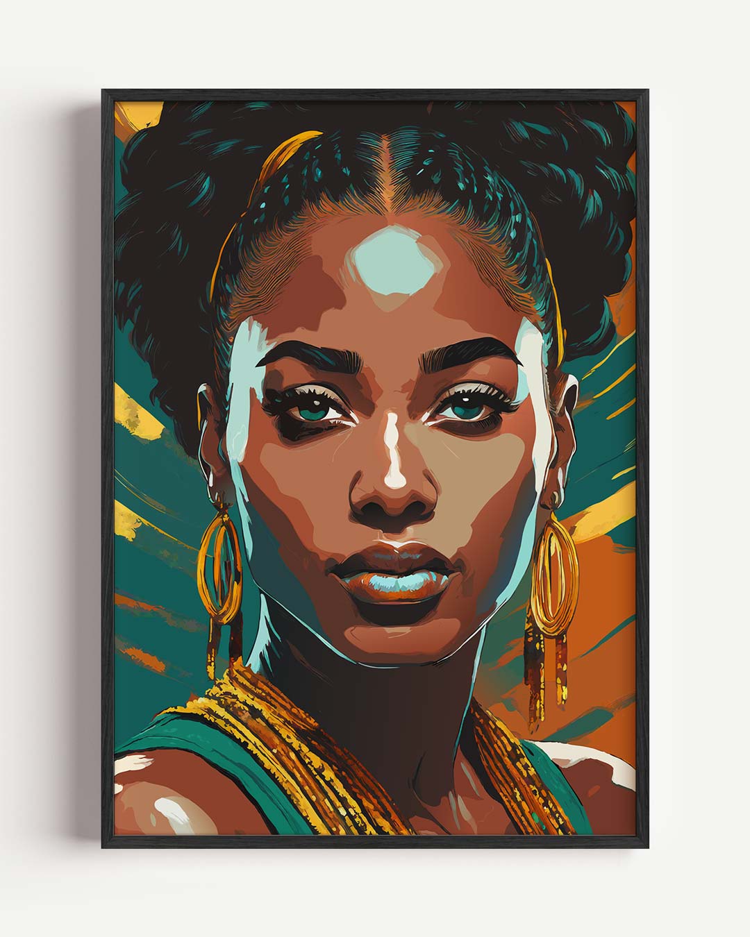 Portret Vrouw in Groen en Oranje – zomer portret poster als wanddecoratie