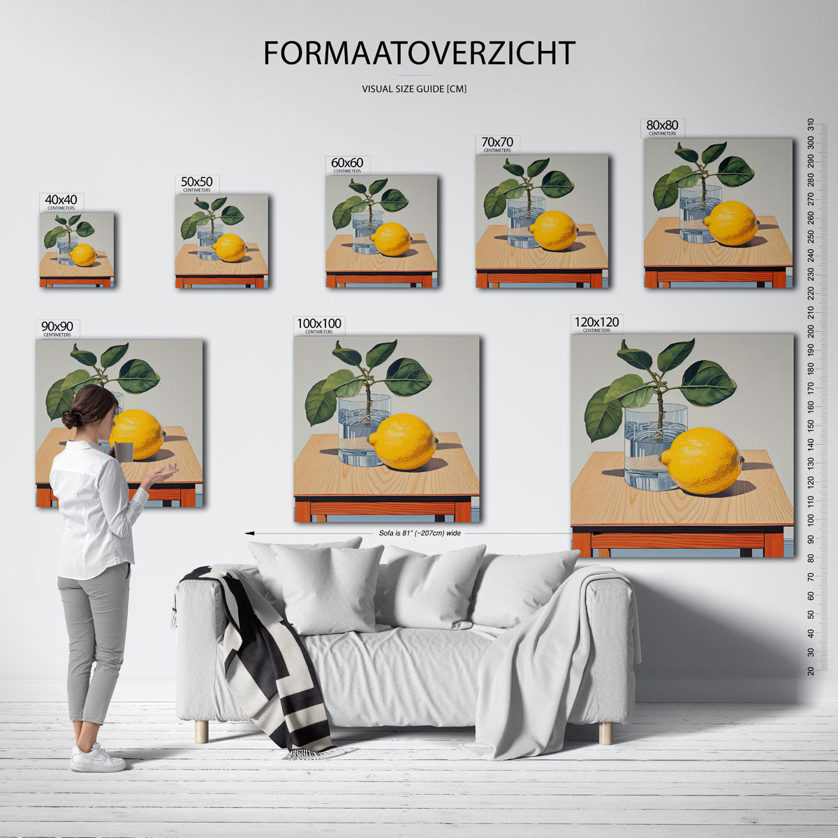 Citroen en plant – vierkante muurposter met kleurrijke illustratie