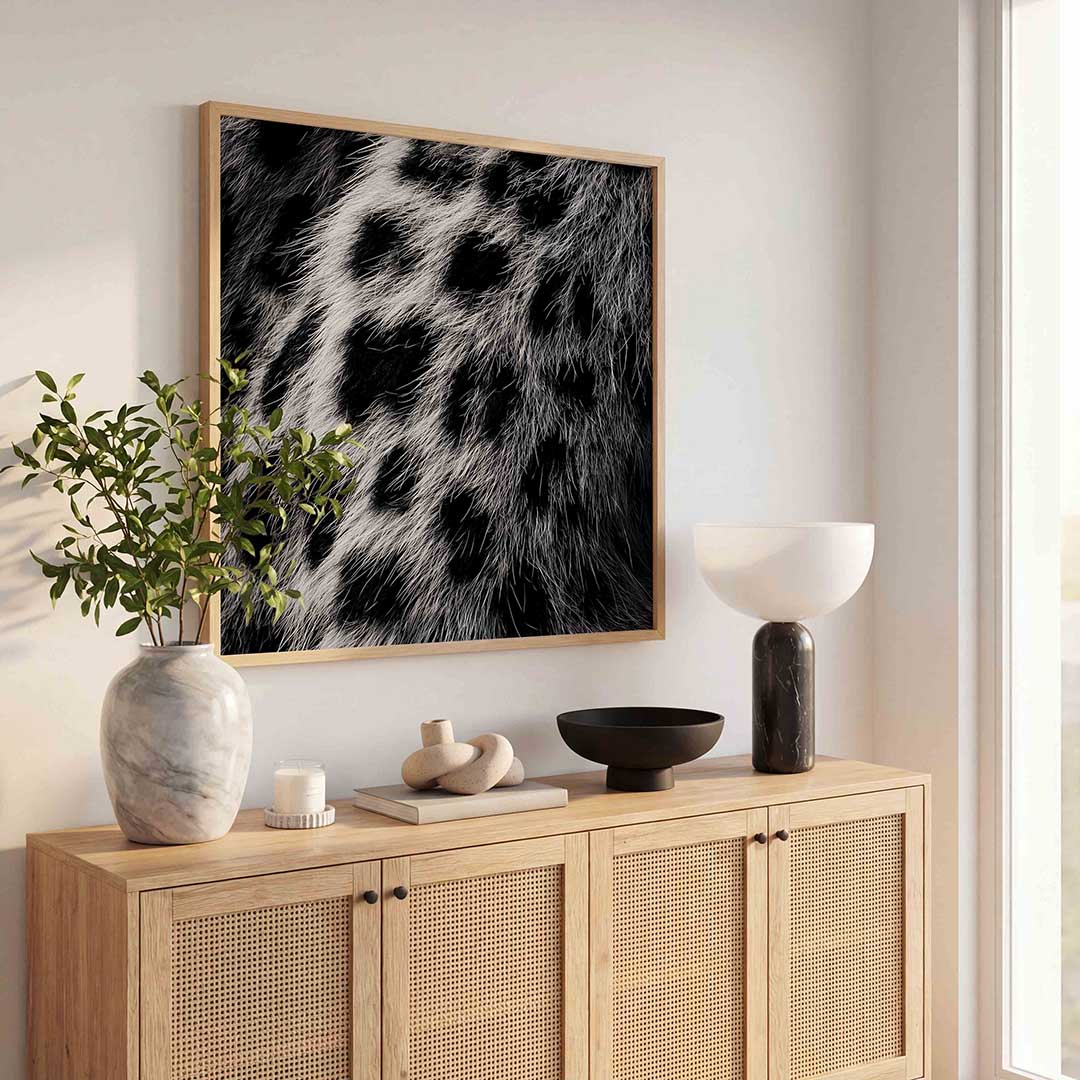Zwart witte vacht – tropische wandkunst als vierkante poster