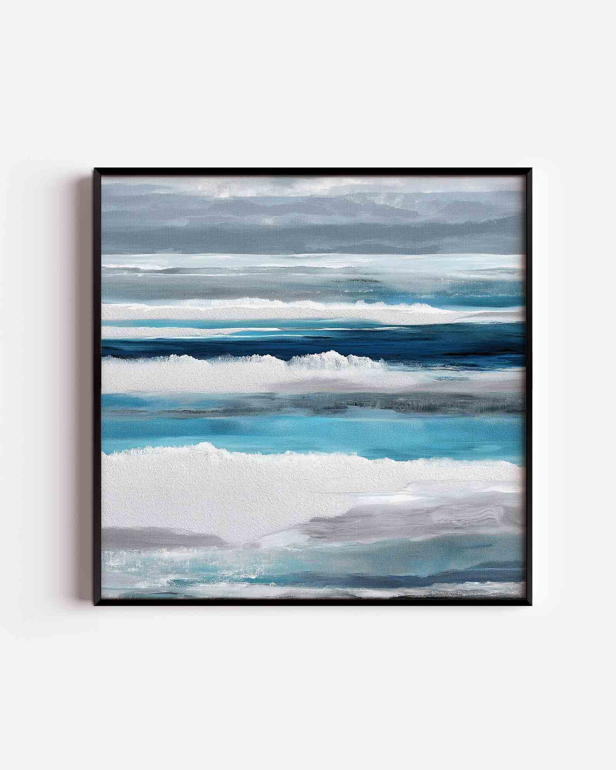 Golvende blauwe lijnen – abstracte vierkante poster als wanddecoratie