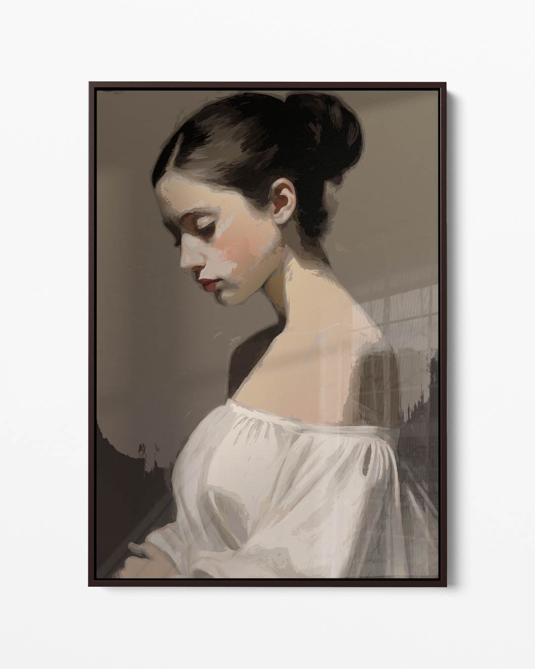 Dromerige Portretstudie – portret kunstwerk als wanddecoratie