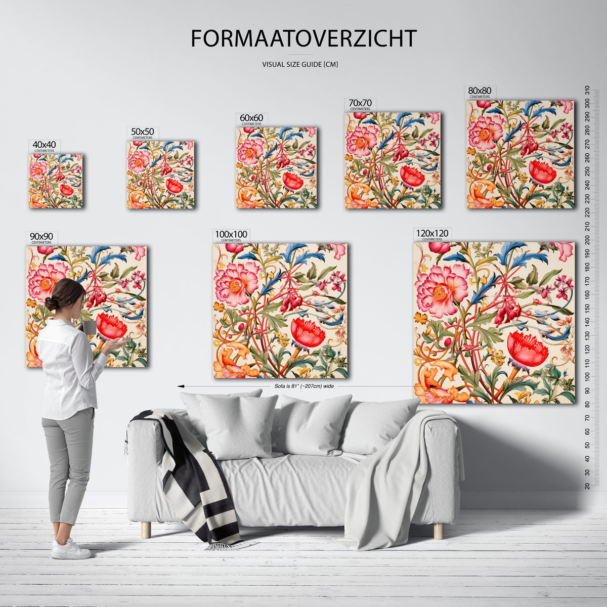 Bloemen en bladeren – vierkante muurposter met kleurrijke illustratie