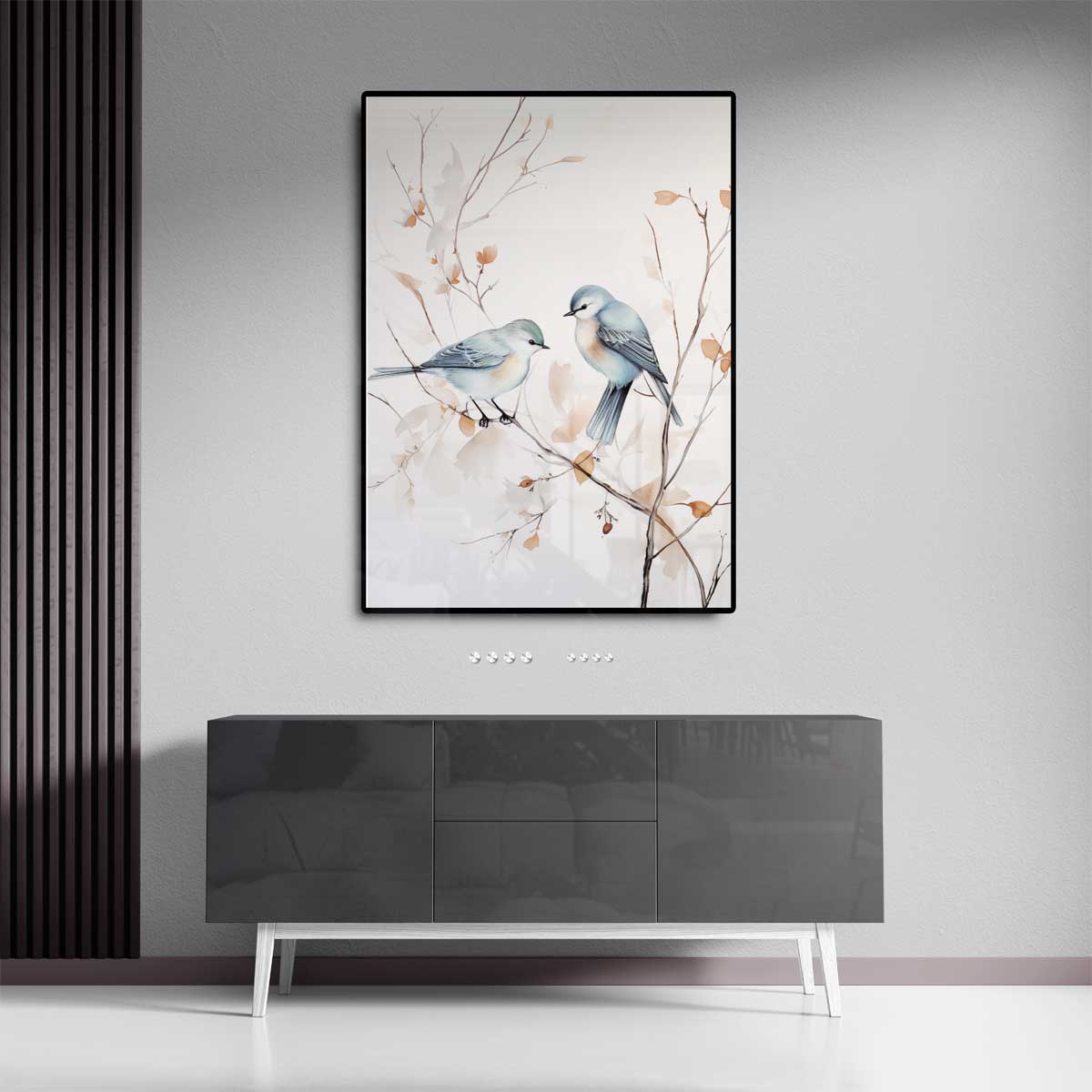 Vrolijke Vogels op Tak – staand kunstwerk voor modern interieur