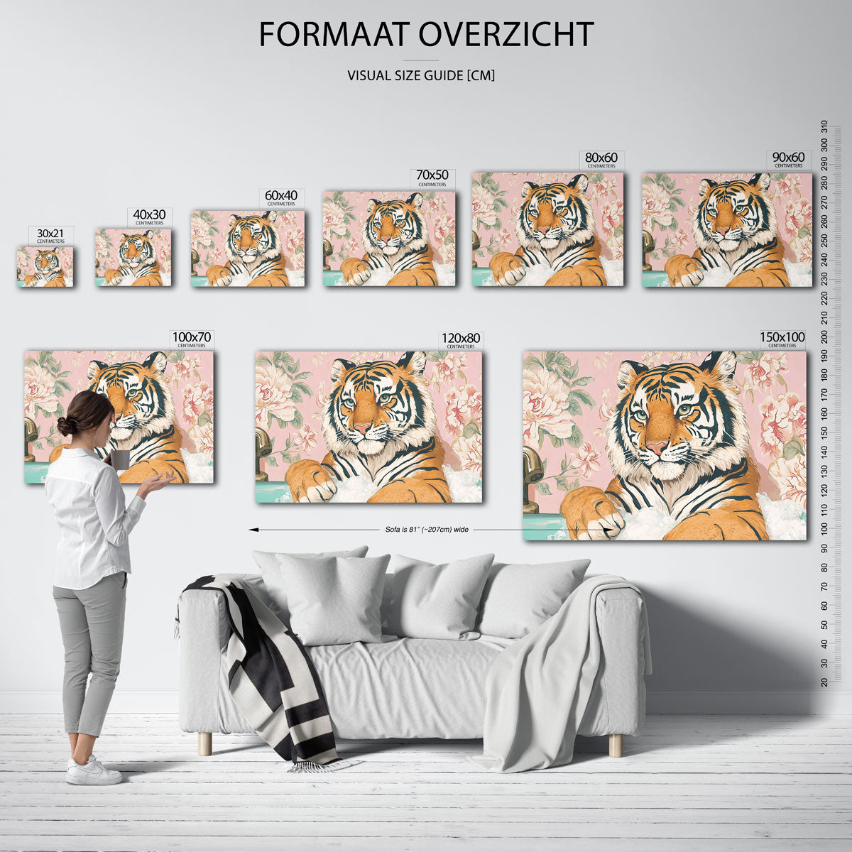 Tijger in bad – liggende muurposter met dierenthema