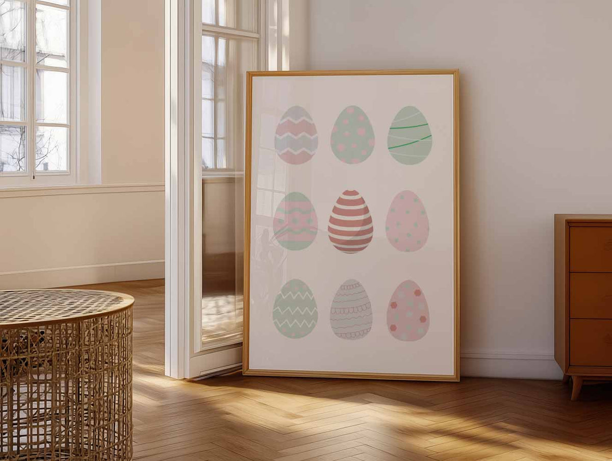Pastel Paaseieren – vrolijke paasillustratie als portret poster