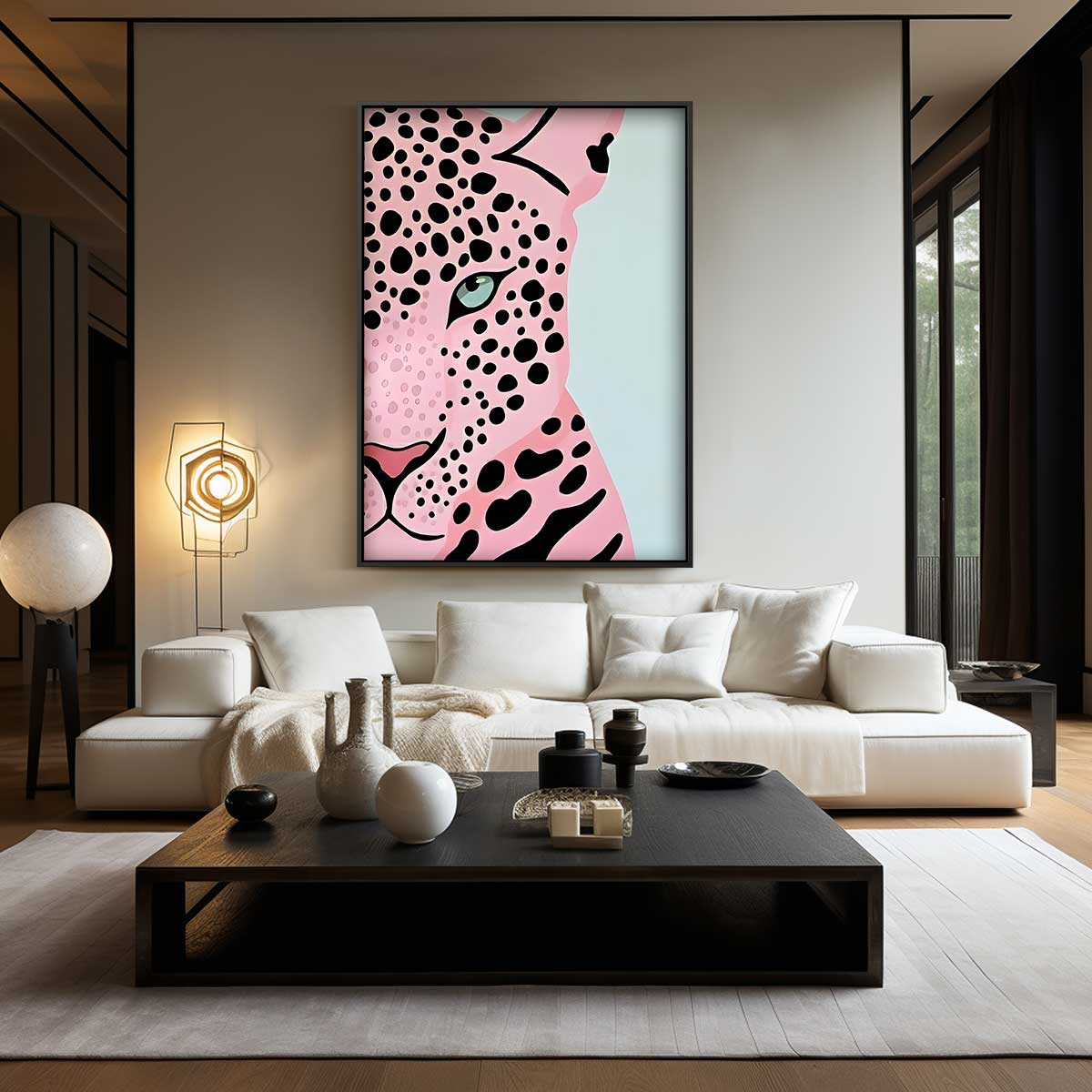 Roze Luipaard Pop Art – canvas wanddecoratie in portret formaat