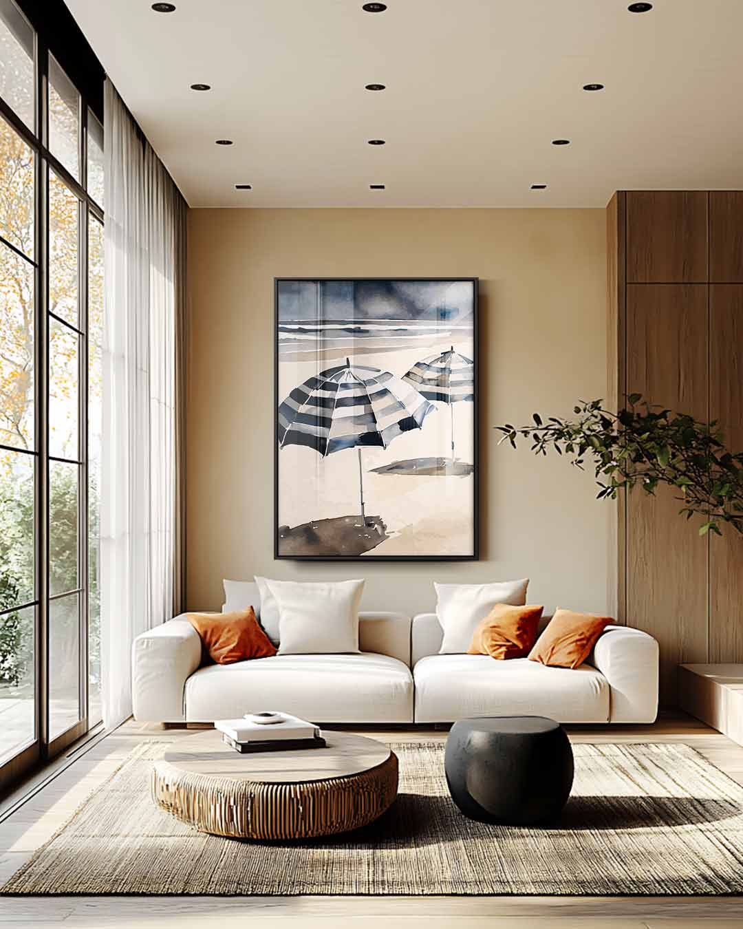 Strandparaplu Paradijs – plexiglas wanddecoratie in portret formaat