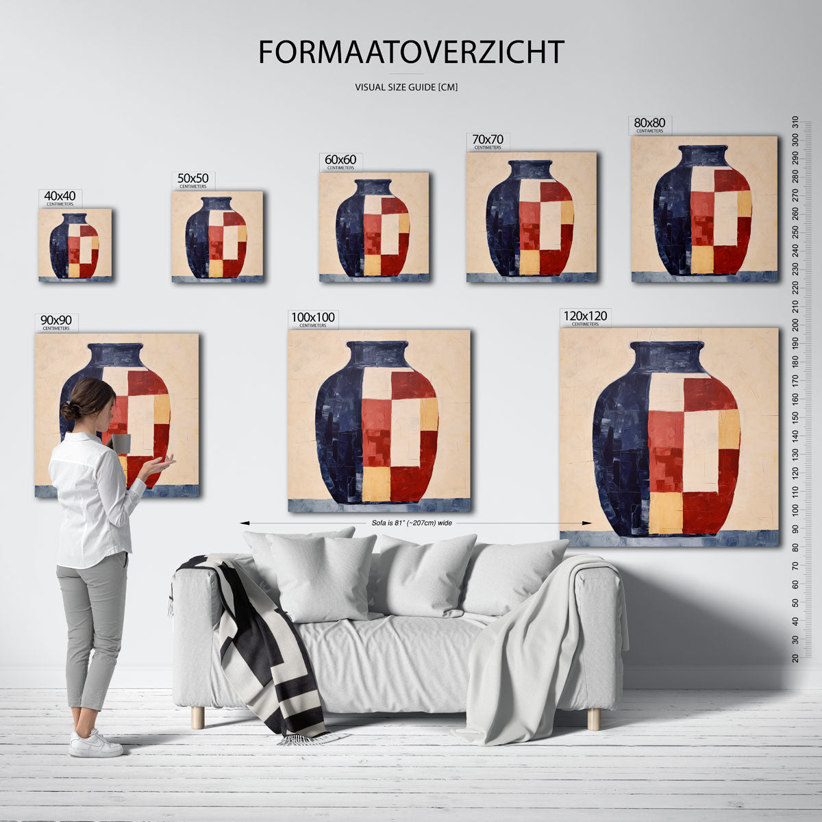 Vaas met geometrische patronen – vierkante muurposter met kleurrijke vormen