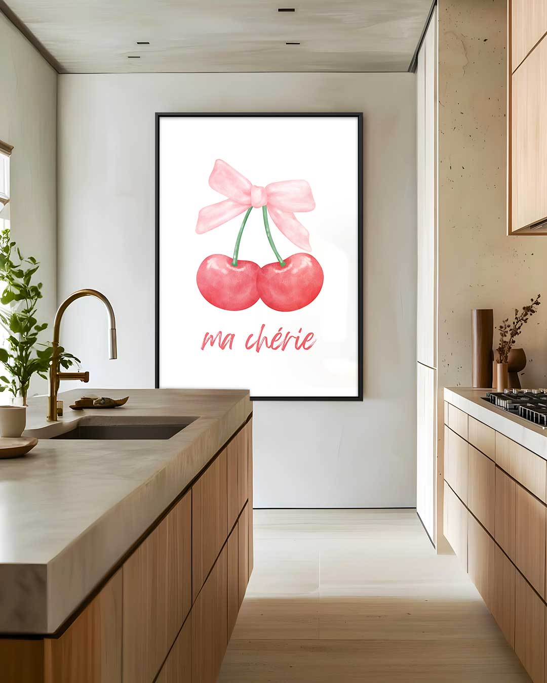 Ma Chérie Kersen Illustratie – dibond wanddecoratie in staand formaat