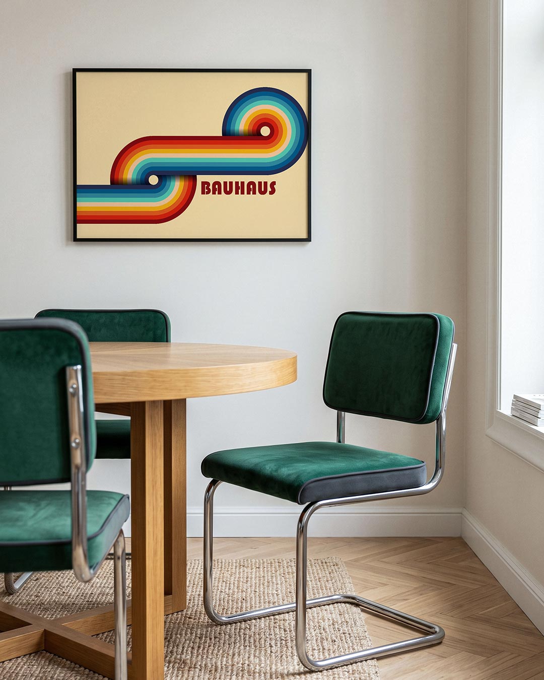 Kleurrijke lijnenspel – liggende Bauhaus poster voor aan de muur