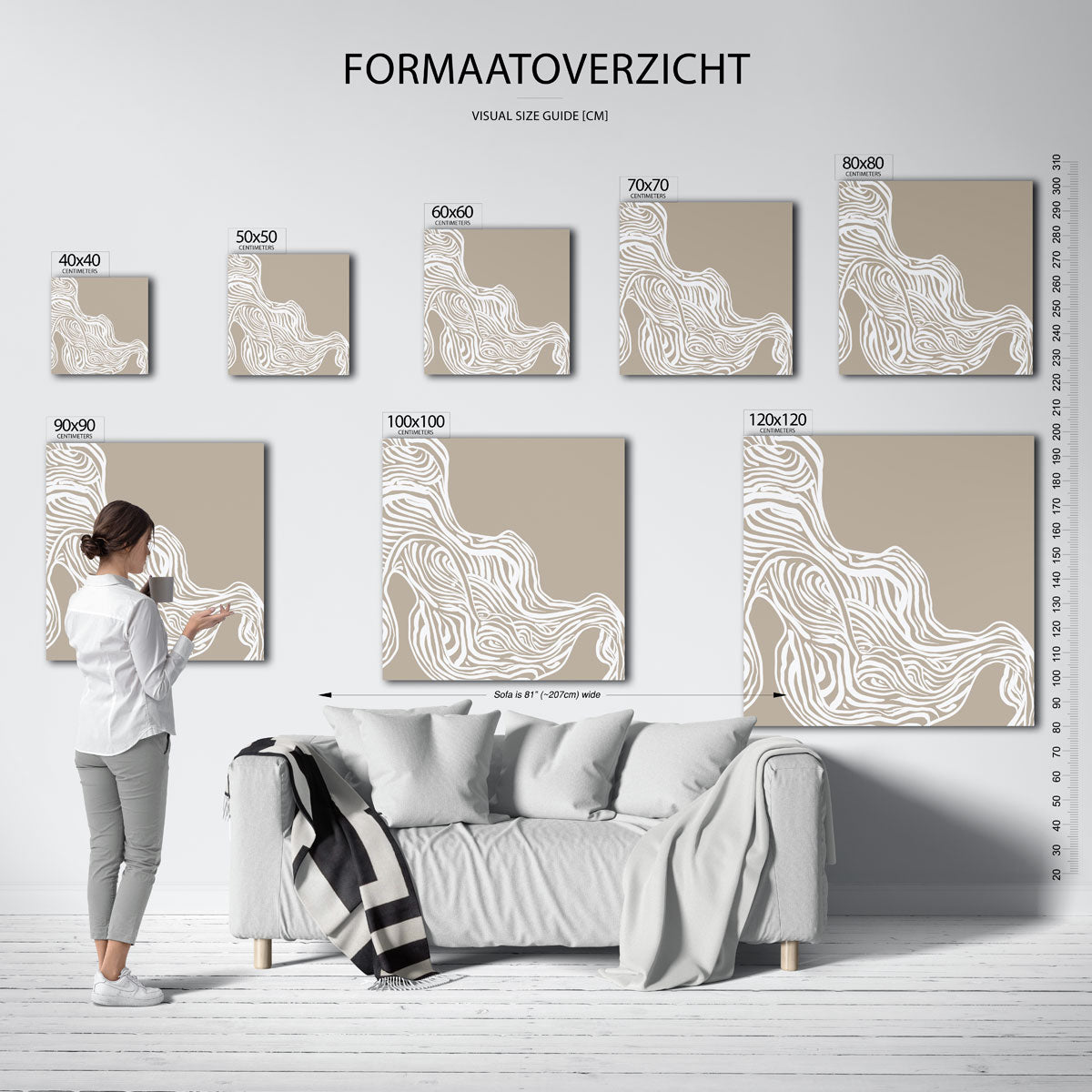 Golvende lijnen – vierkante muurposter met abstracte vormen