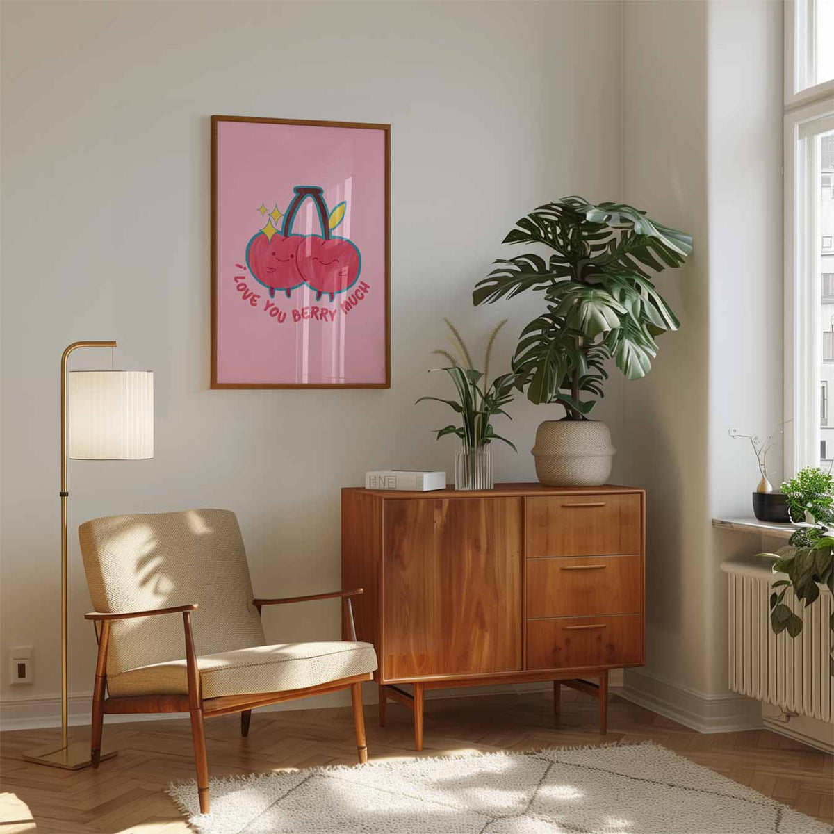 Schattige Kersen Liefdesposter – staande muurposter met zomerse uitstraling