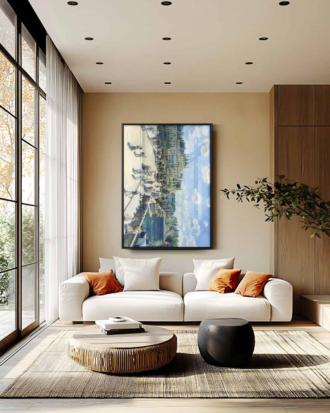 Impressionistische Stadsscène met Blauwe Hemel – staand kunstwerk voor modern interieur