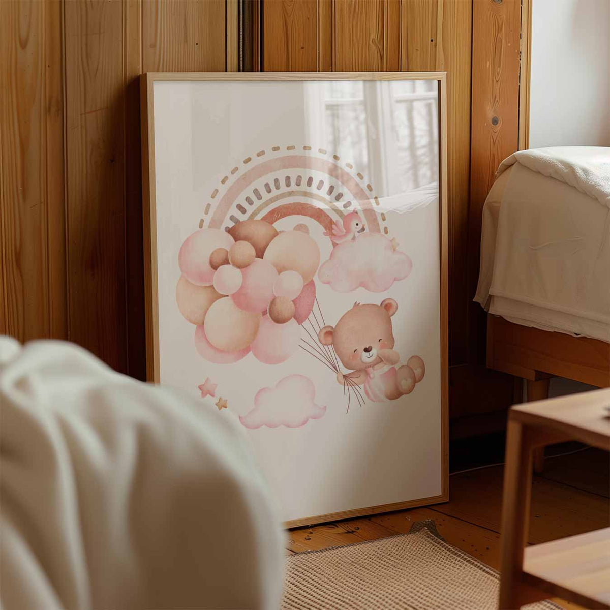 Dromerige Beer en Ballonnen Kinderkamer – kinderposter in staand formaat