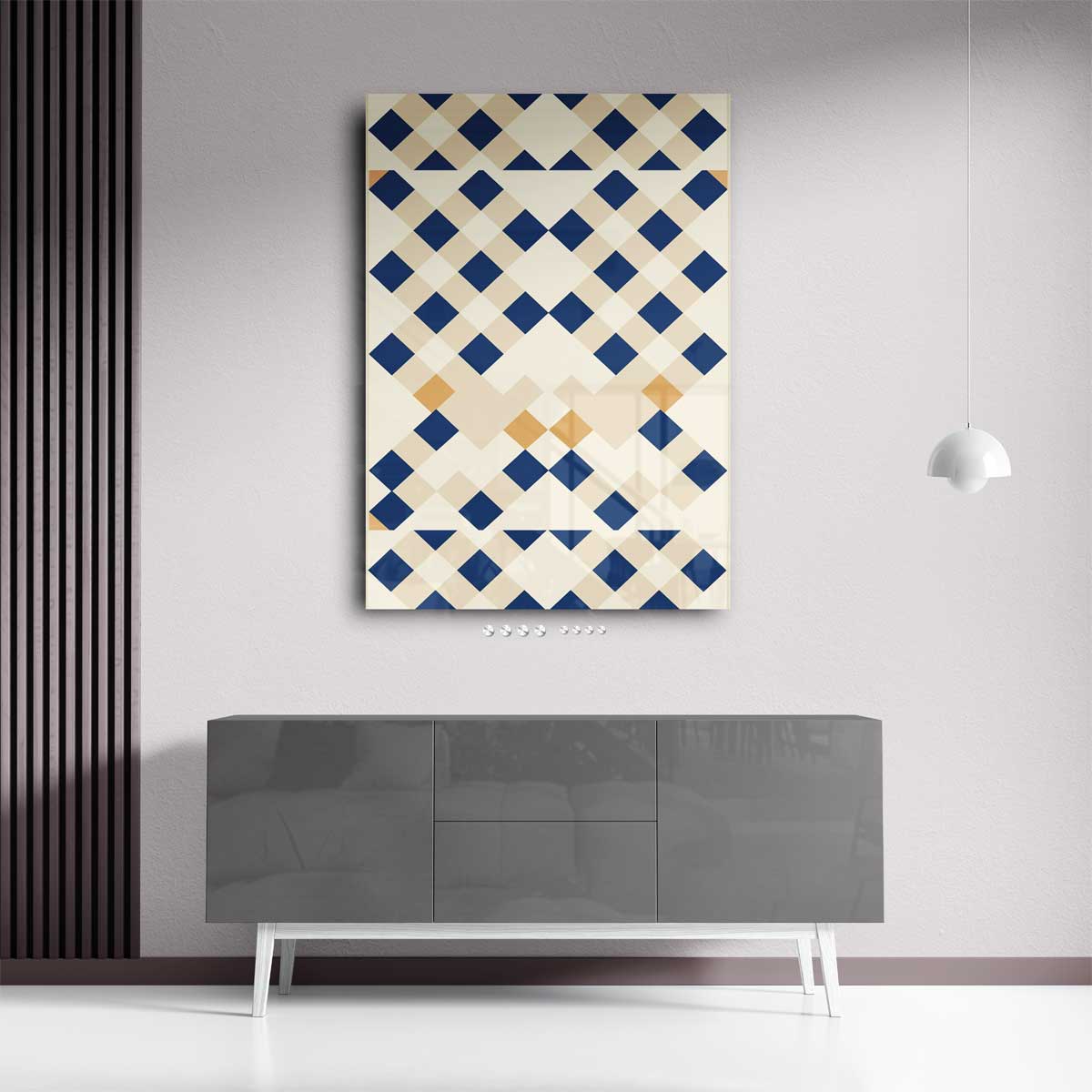 Geometrische Patronen Mozaïek – kunstwerk met zwarte baklijst