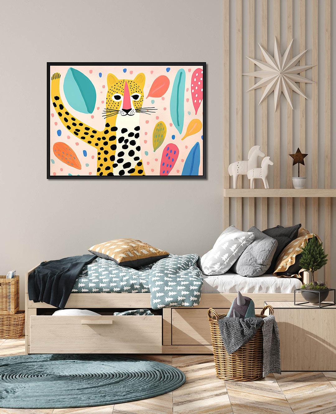 Vrolijke luipaard illustratie – Luipaard – wanddecoratie in interieur