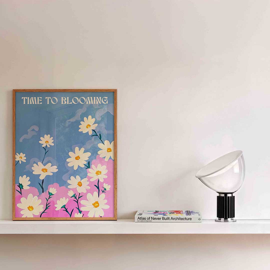 Bloemen en wolken – kleurrijke illustratie als portret poster