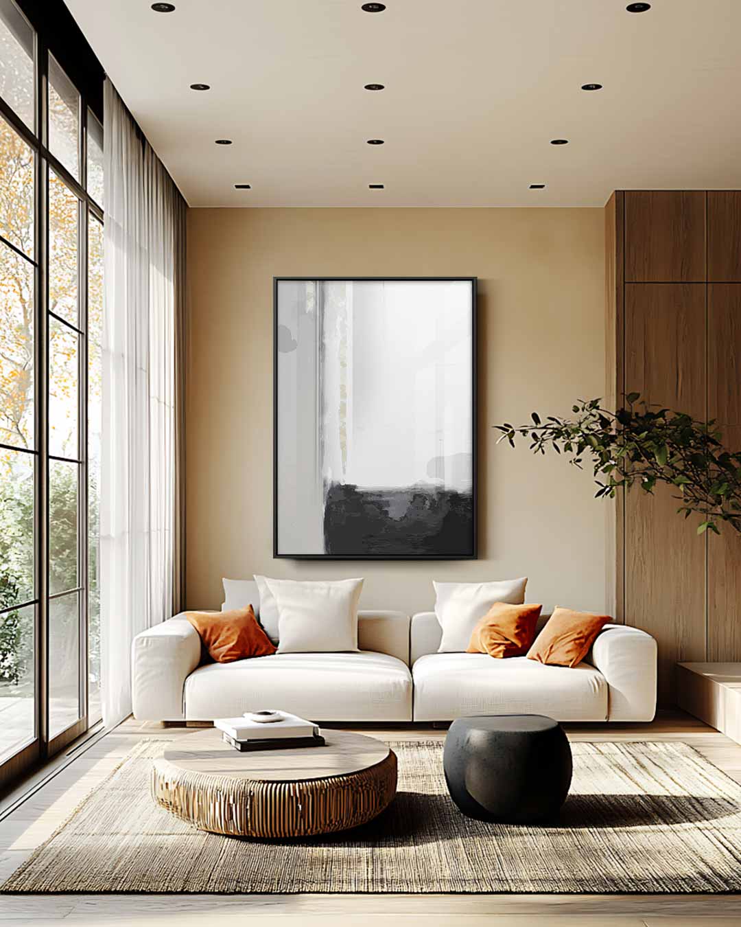 Moderne Grijstinten Abstractie – staande wandkunst voor woonkamer of interieur