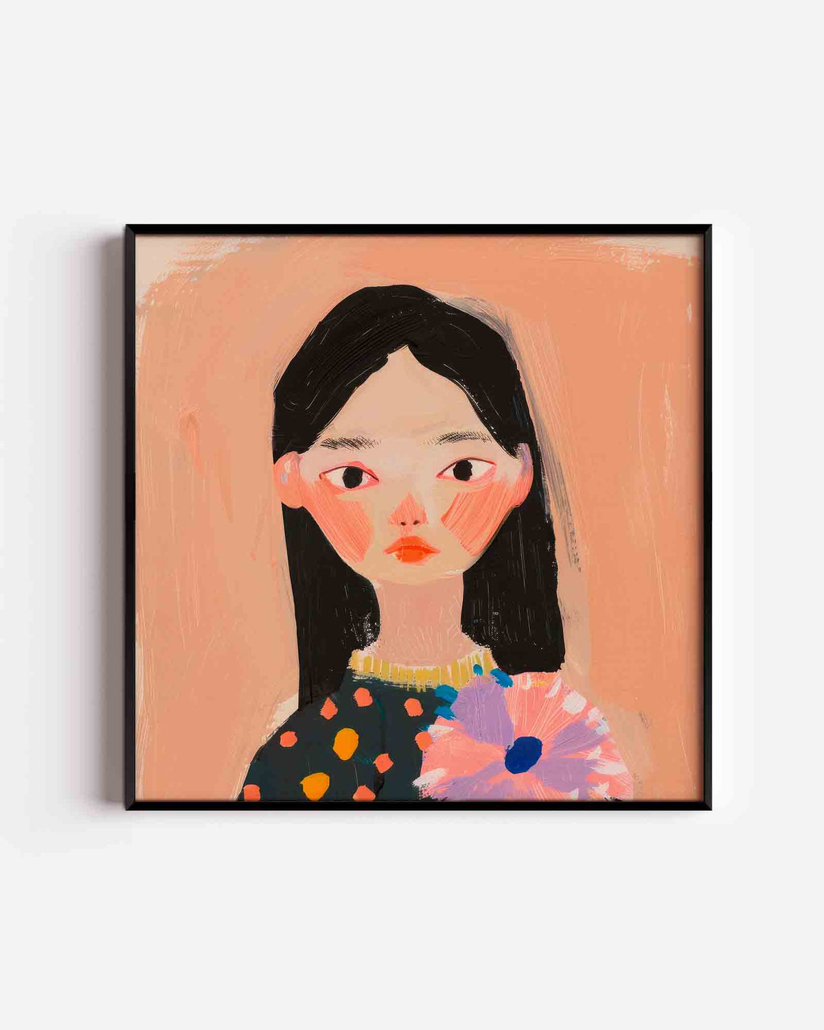 Portret met bloem – kleurrijke illustratie poster als wanddecoratie