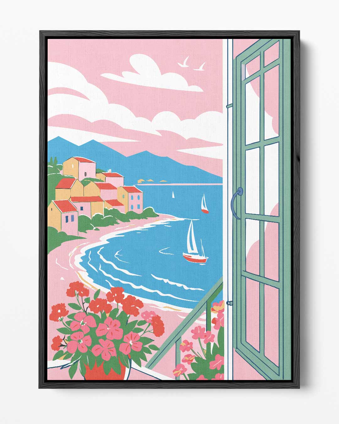 Zonnige Baai met Zeilboten – portret kunstwerk als wanddecoratie