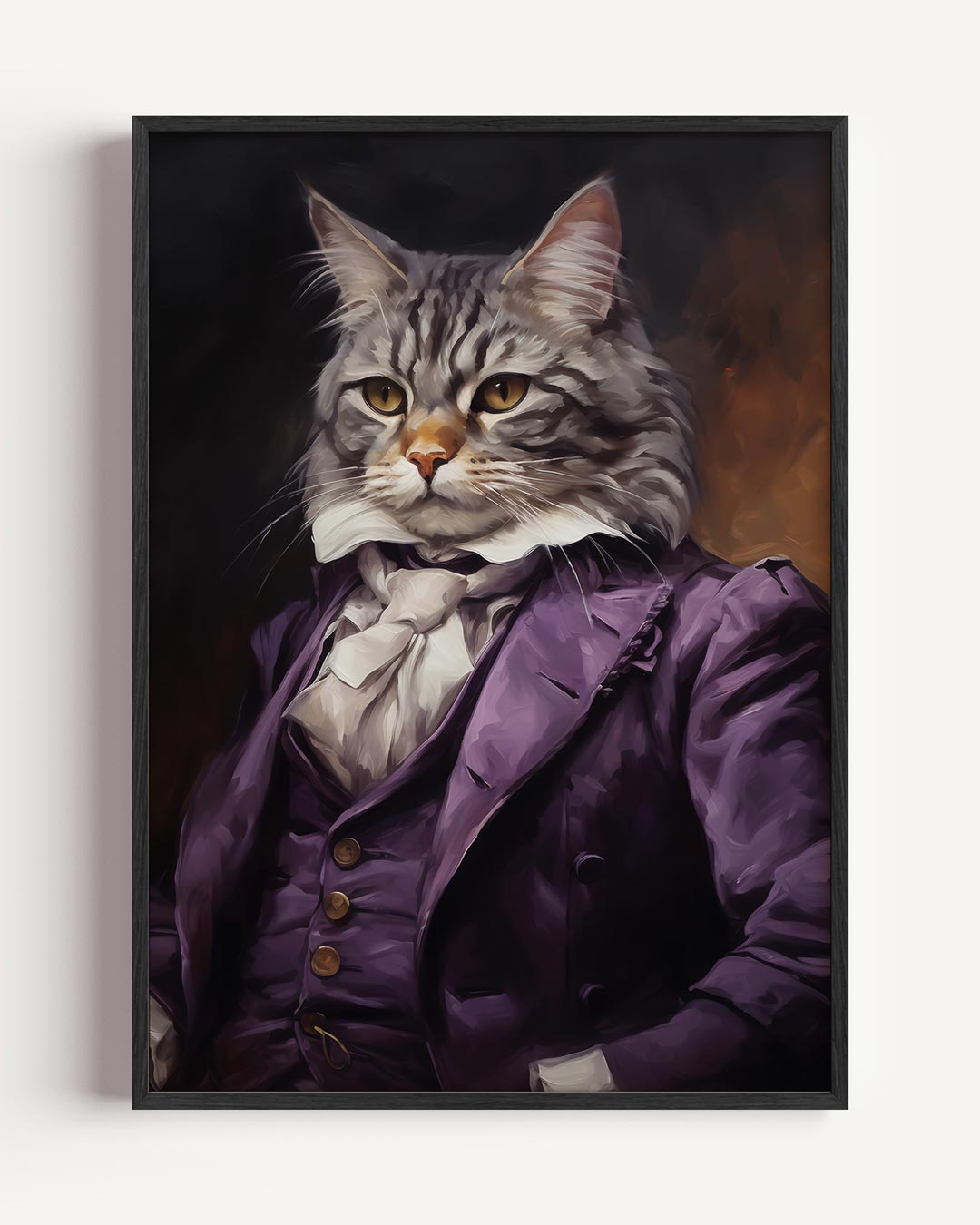 Aristocratische Kat in Paars Kostuum – moderne portret poster als wanddecoratie