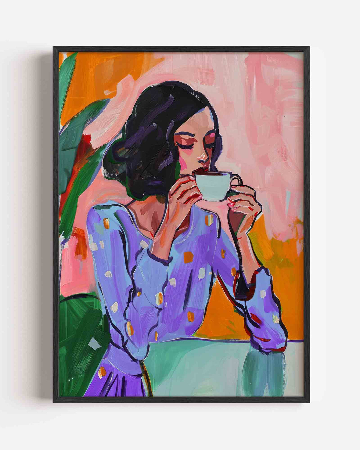 Vrouw met kopje – vrouwelijk portret als staande poster