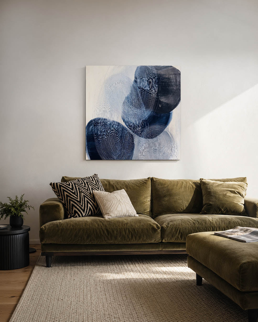 Organische lijnen compositie kunstwerk – derde productweergave – dit werk toont vloeiende, overlappende lijnen in een