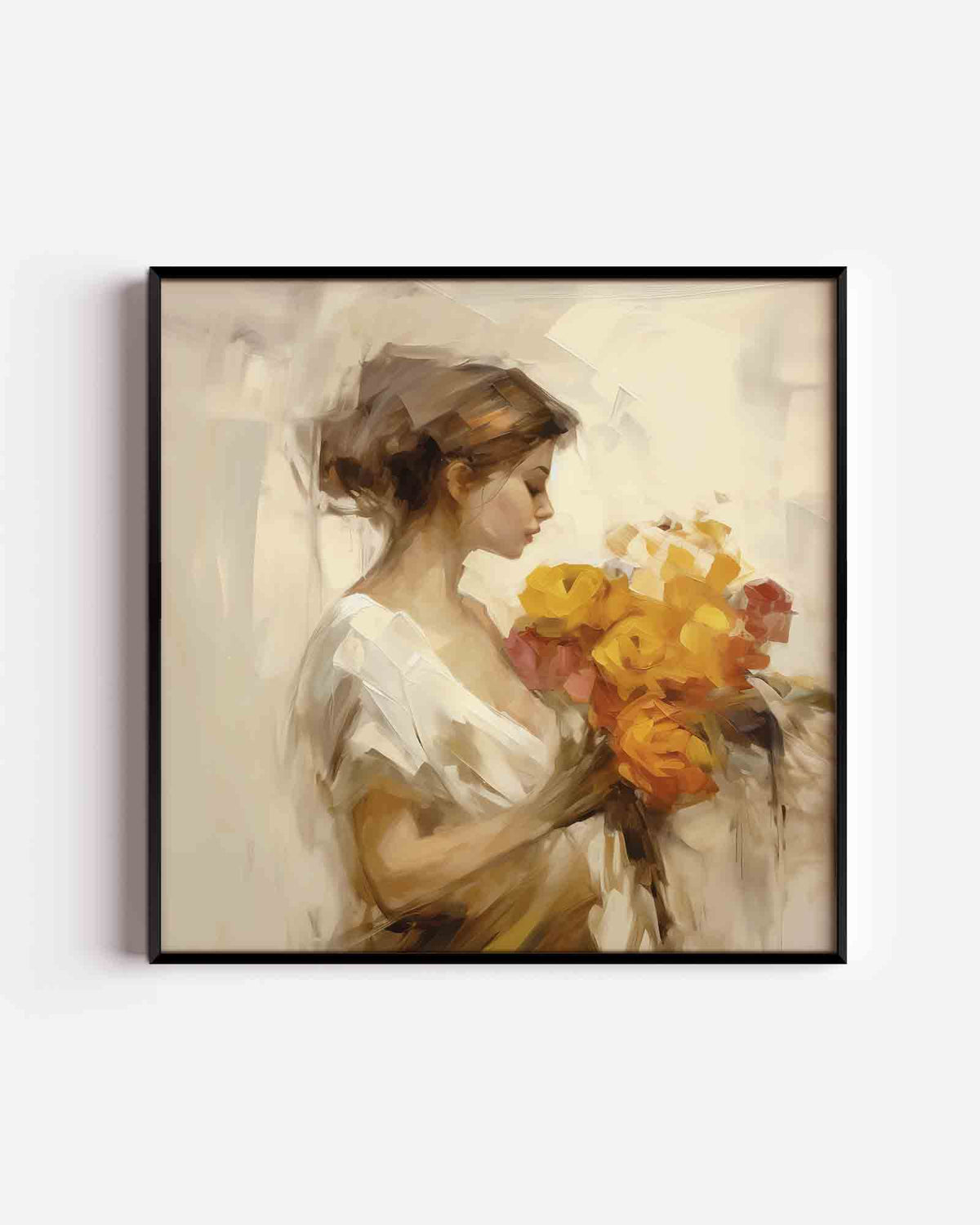 Vrouw met bloemen – vrouwelijk portret als vierkante poster