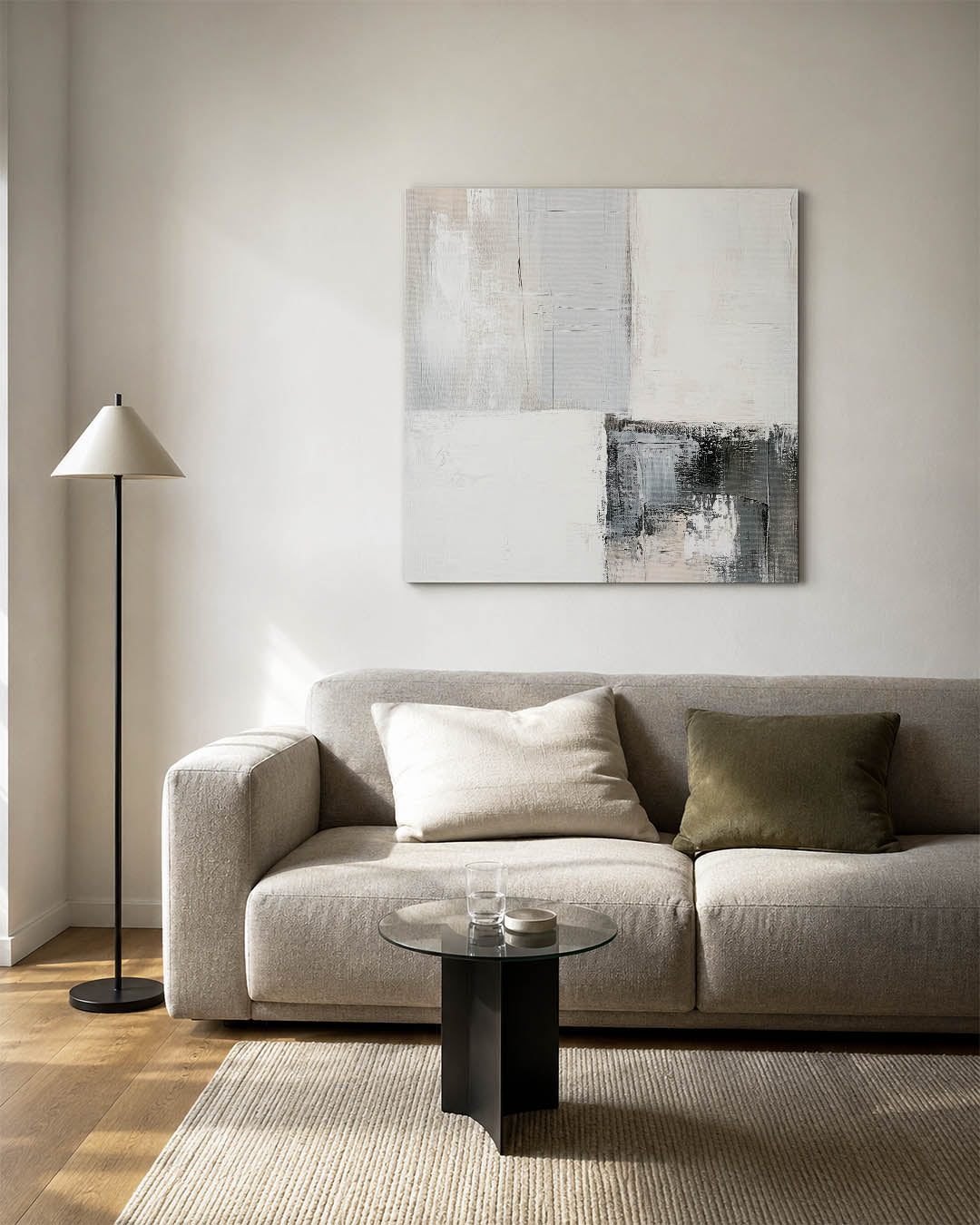 Geometrische compositie kunstwerk – vierkante wanddecoratie – dit werk toont een harmonieuze mix van rechthoekige vormen in
