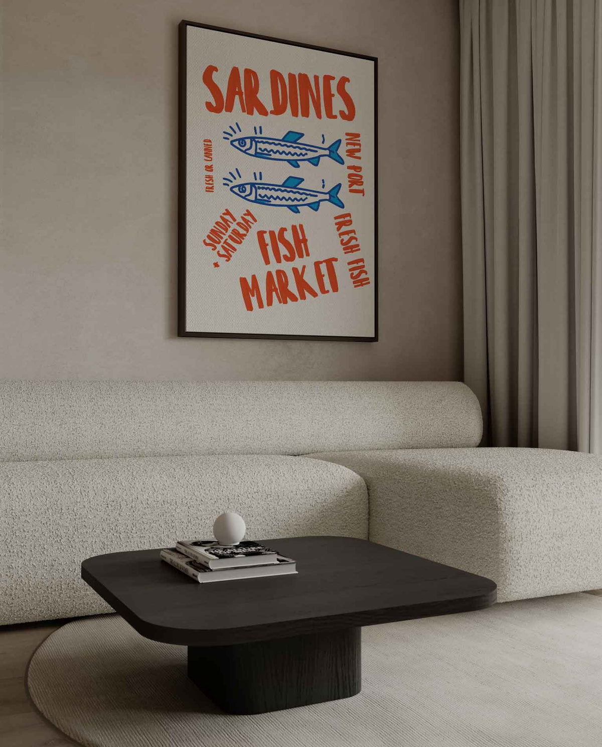Retro Sardiens Vismarkt Poster – dibond wanddecoratie in staand formaat