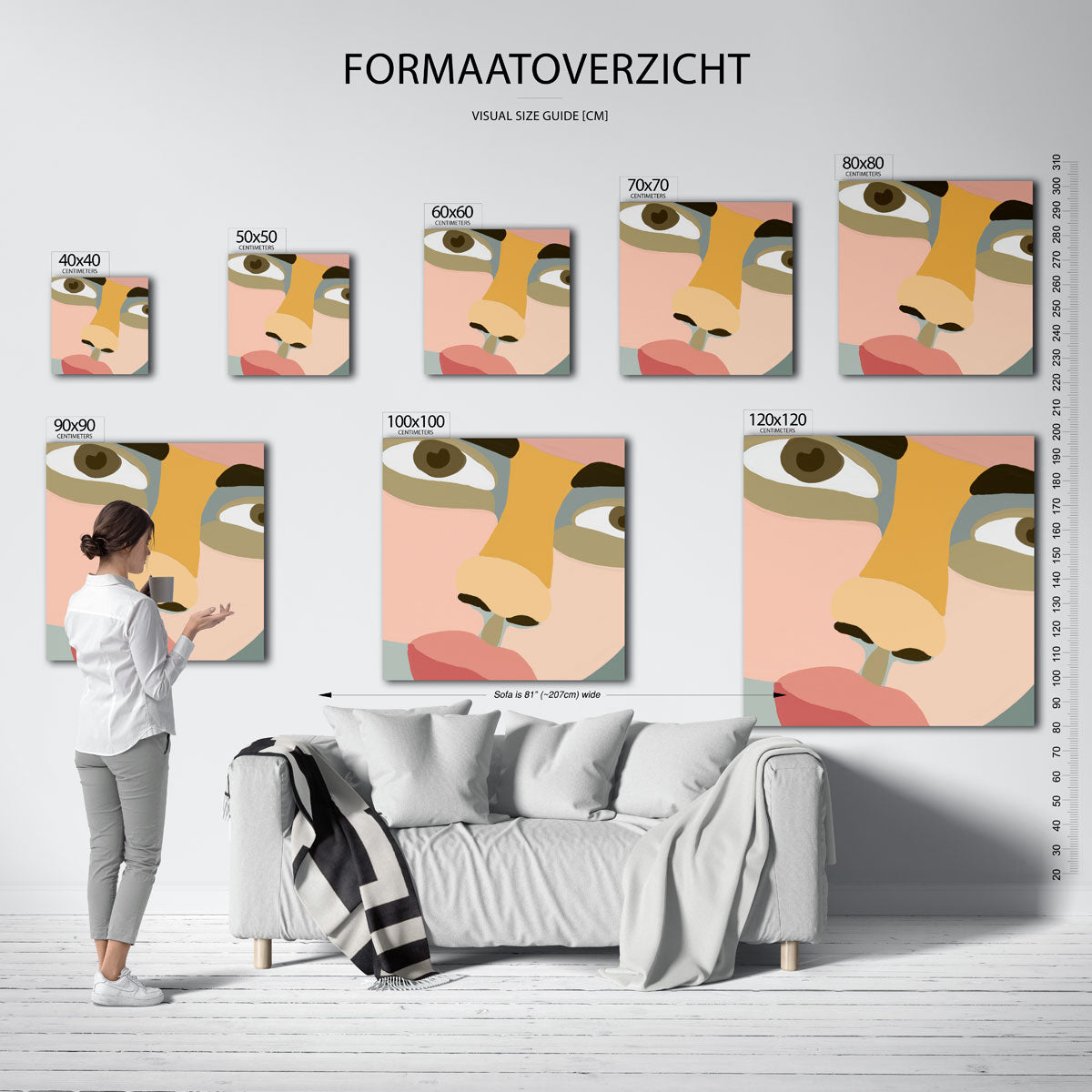 Abstract gezicht – vierkante muurposter met kleurrijke illustratie