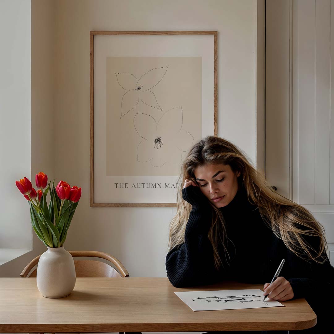 Minimalistische Herfstbloemen – bloemen poster in staand formaat
