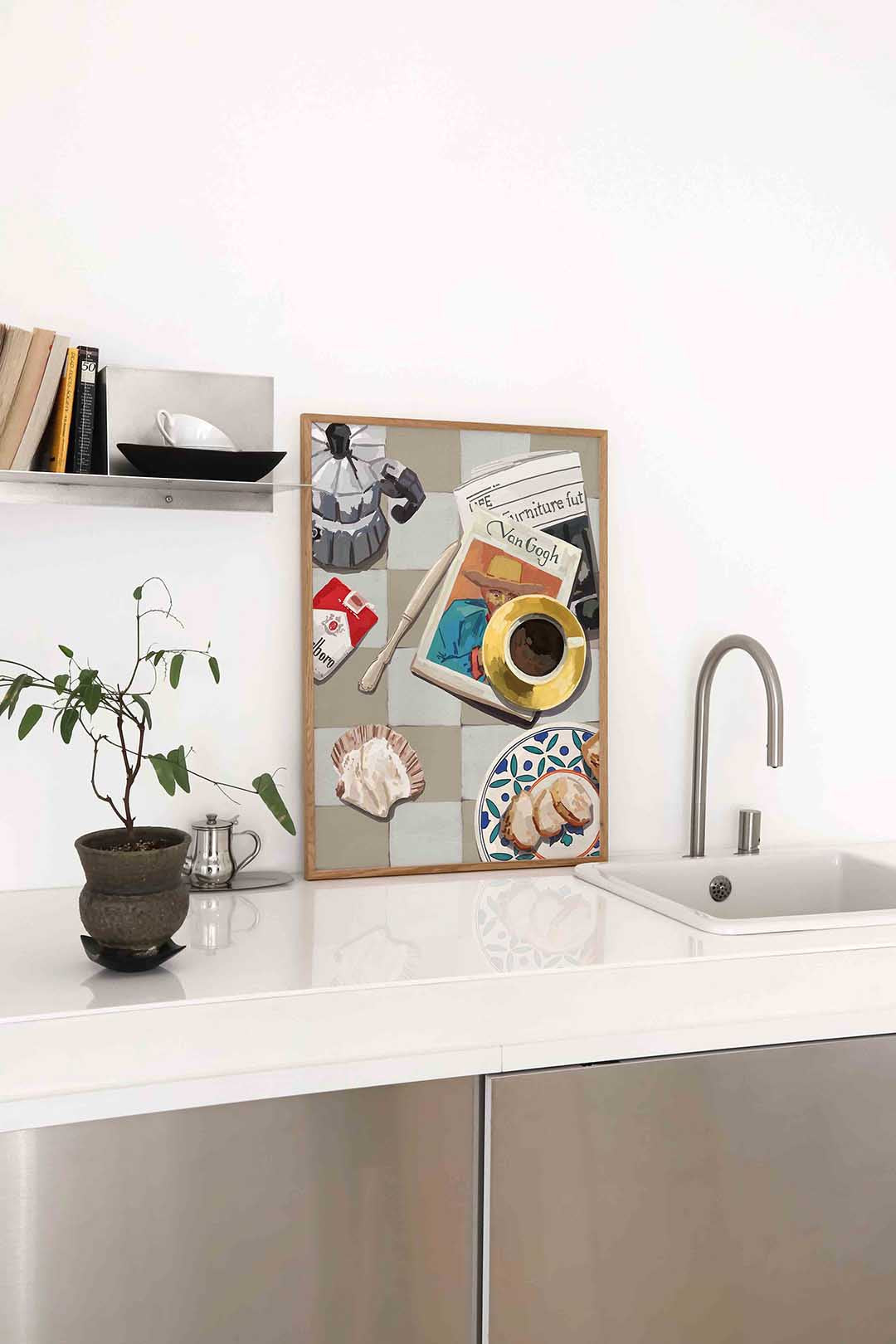 Ontbijttafel met krant – staande keuken wanddecoratie van WallArtistic