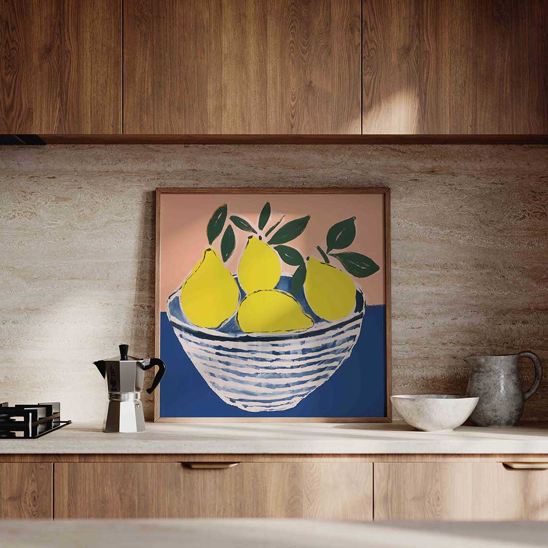 Citroenen in schaal – culinaire wandkunst als vierkante poster
