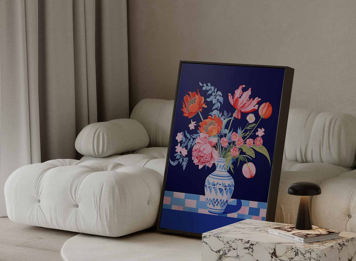 Bloemenpracht in Blauwe Vaas – portret kunstwerk als wanddecoratie, afbeelding 13